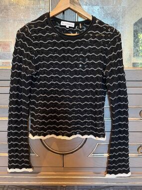 White + Warren White + Warren Cotton Blend Pointelle Stitch Top XS